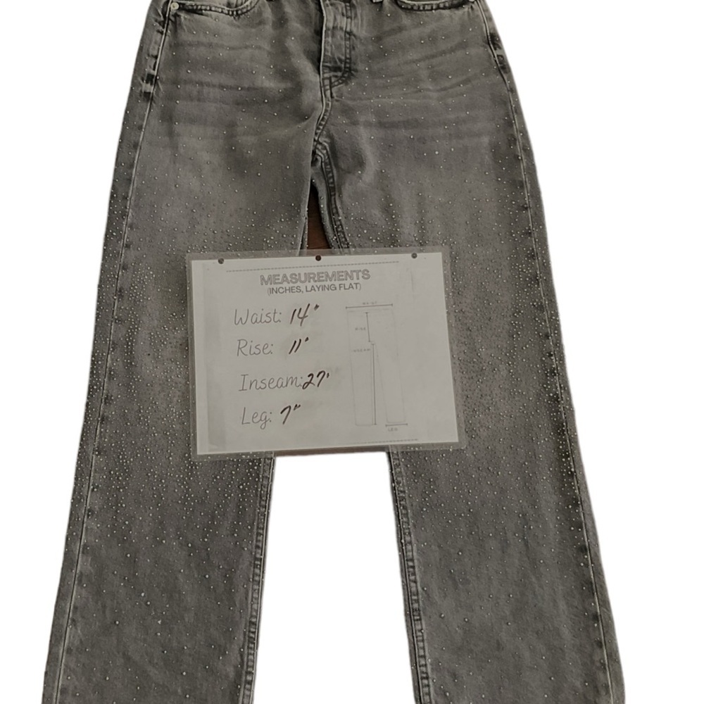 Zara Gray Studded Boho Jean Denim Collegecore Mid-Rise Straight Women Leg SZ 4 - Picture 9 of 9